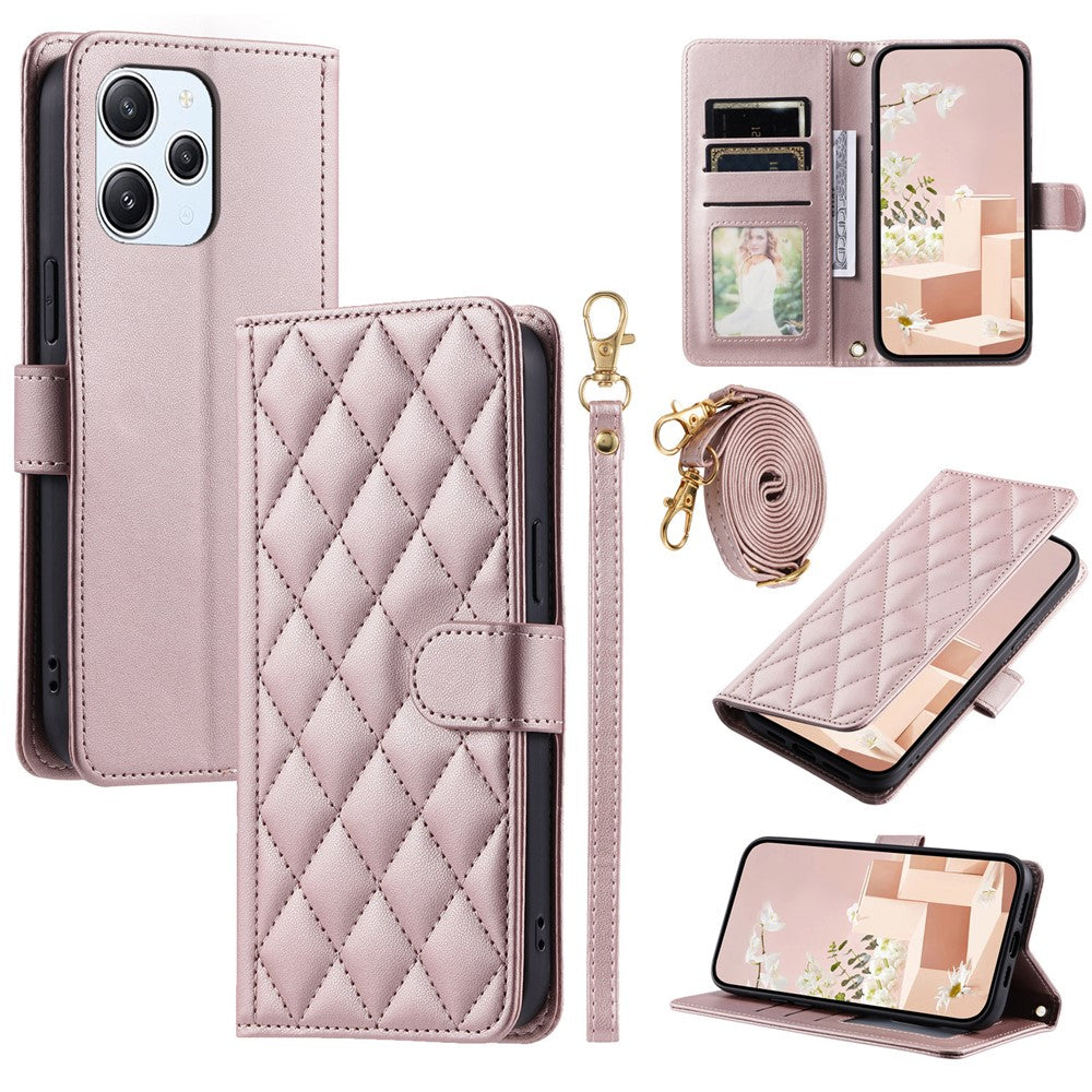 For Xiaomi Redmi 12 4G / Redmi 12 5G (Global) / Poco M6 Pro 5G Case Leather Wallet Anti-drop Phone Cover with 2 Straps