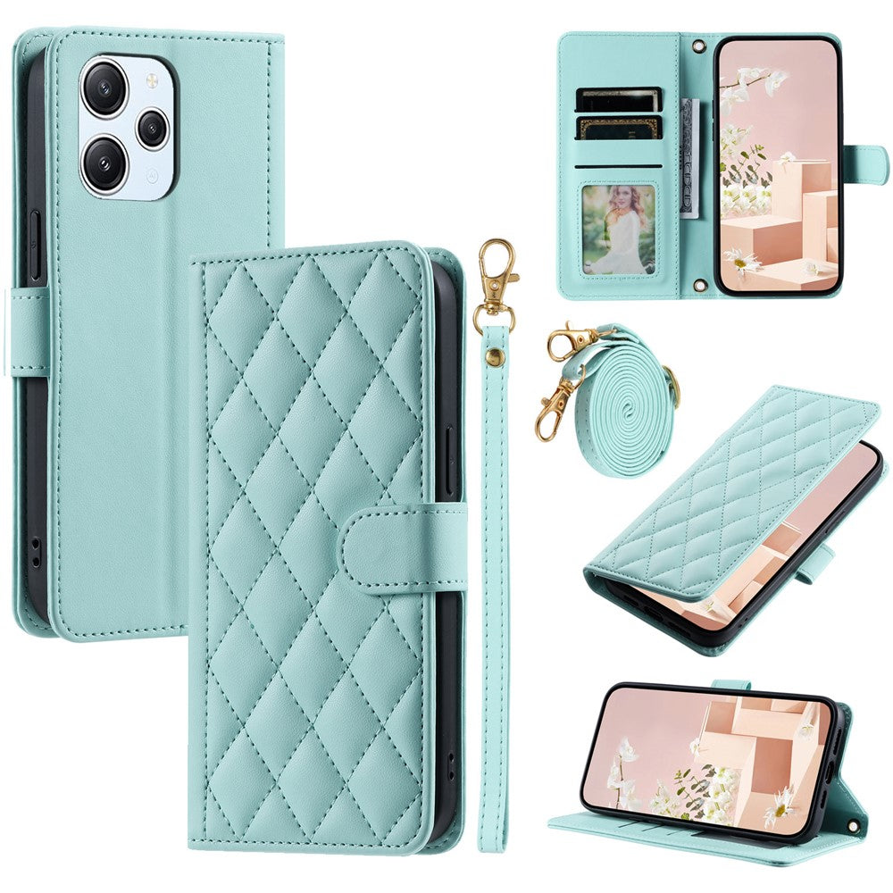 For Xiaomi Redmi 12 4G / Redmi 12 5G (Global) / Poco M6 Pro 5G Case Leather Wallet Anti-drop Phone Cover with 2 Straps