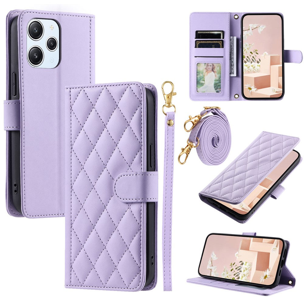 For Xiaomi Redmi 12 4G / Redmi 12 5G (Global) / Poco M6 Pro 5G Case Leather Wallet Anti-drop Phone Cover with 2 Straps