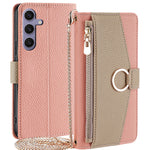 Samsung Galaxy S24+ med dragkedja och ficka för mobilen, axelbandsskal med sminkspegel