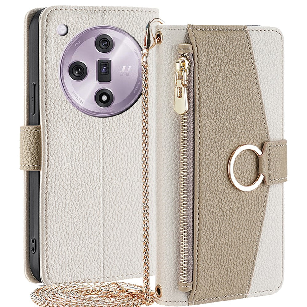 For Oppo Find X7 5G Cell Phone Case Zipper Pocket Crossbody Cover with Makeup Mirror