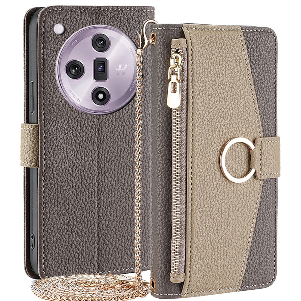 For Oppo Find X7 5G Cell Phone Case Zipper Pocket Crossbody Cover with Makeup Mirror