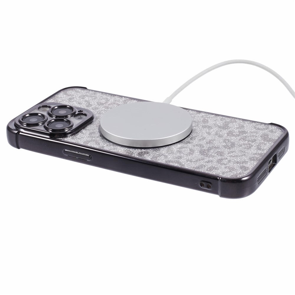 HRF-serien för iPhone 13 Pro Max-skal med elektroplätering, magnetiskt TPU-fodral, leopardmönster