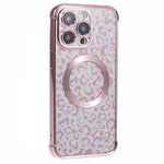 HRF-serien för iPhone 13 Pro Max-skal med elektroplätering, magnetiskt TPU-fodral, leopardmönster