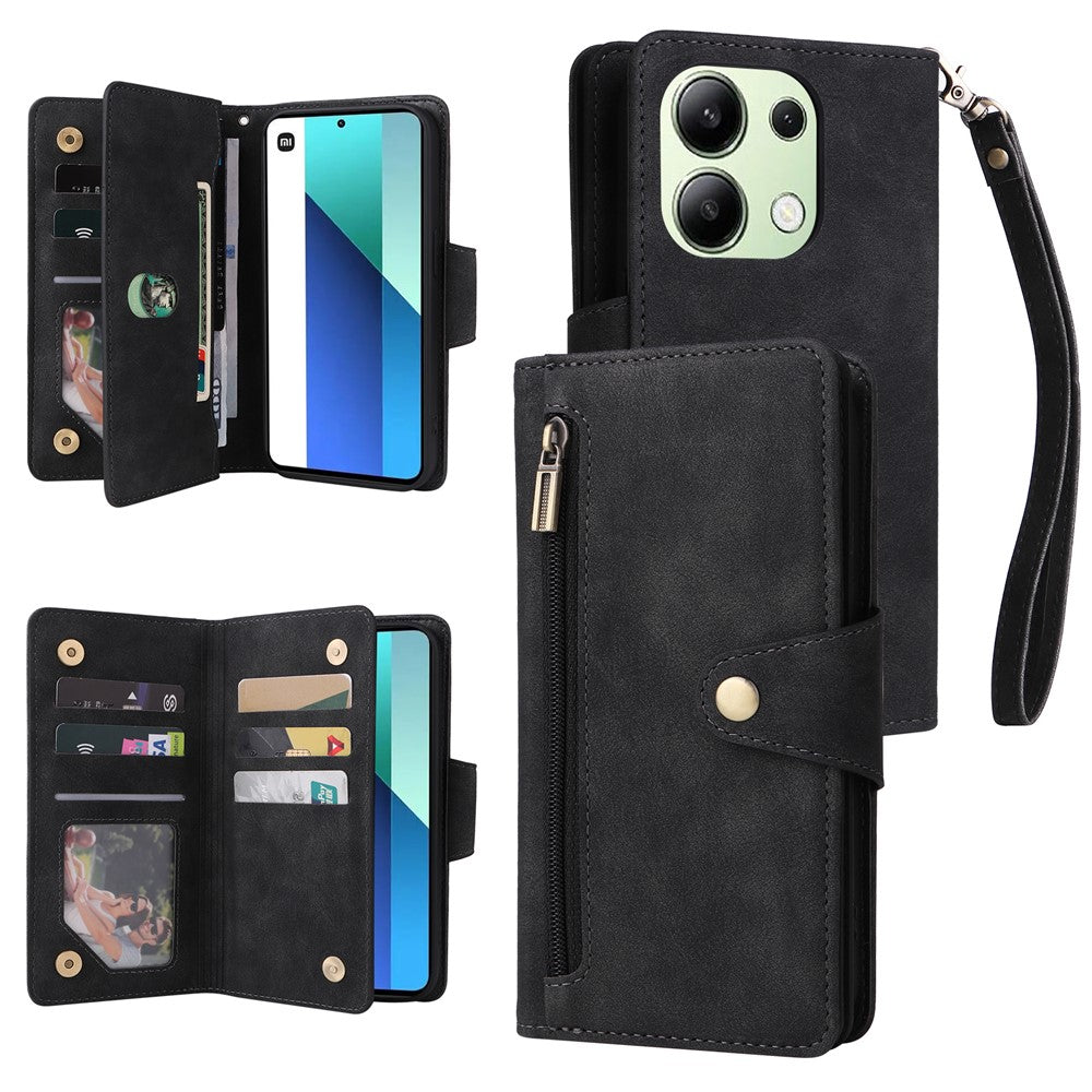 Xiaomi Redmi Note 13 4G mobil Plånboksfodral Nitdekor Läder Stativfodral