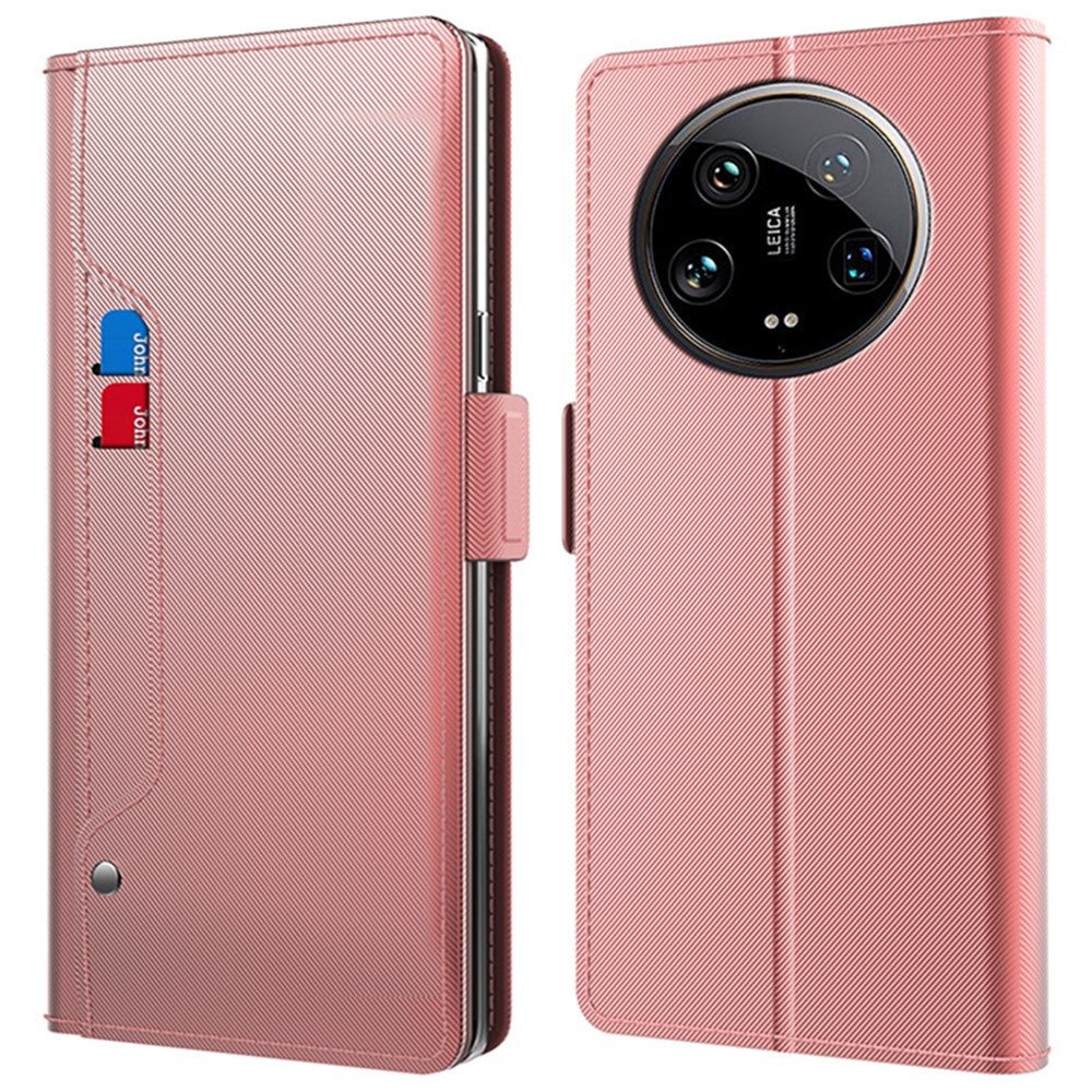 Xiaomi 14 Ultra-lædercover, magnetisk mobilcover med spejl, PU+TPU-tegnebogsetui