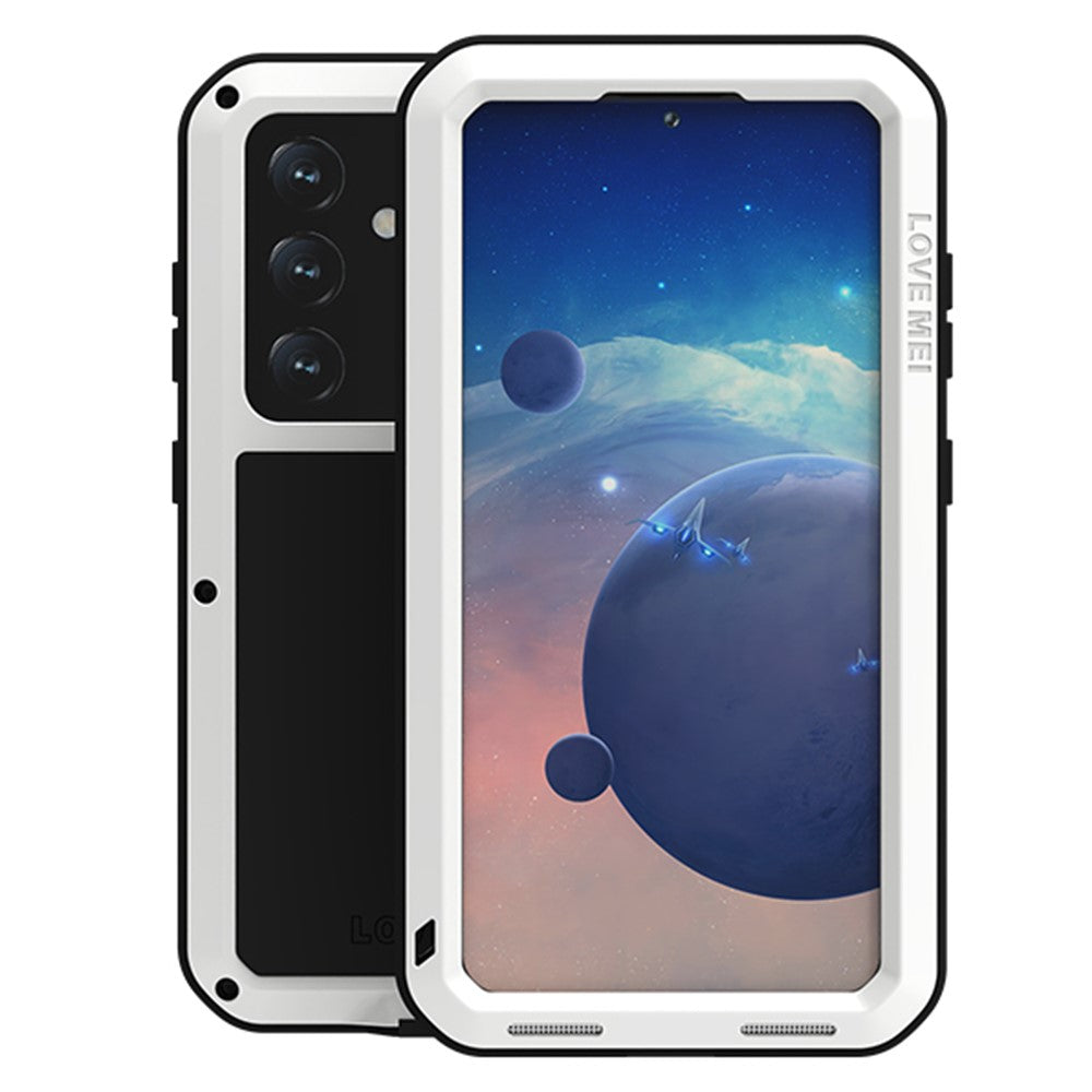 LOVE MEI For Samsung Galaxy S24 Case Metal+Silicone Phone Cover with Tempered Glass Film