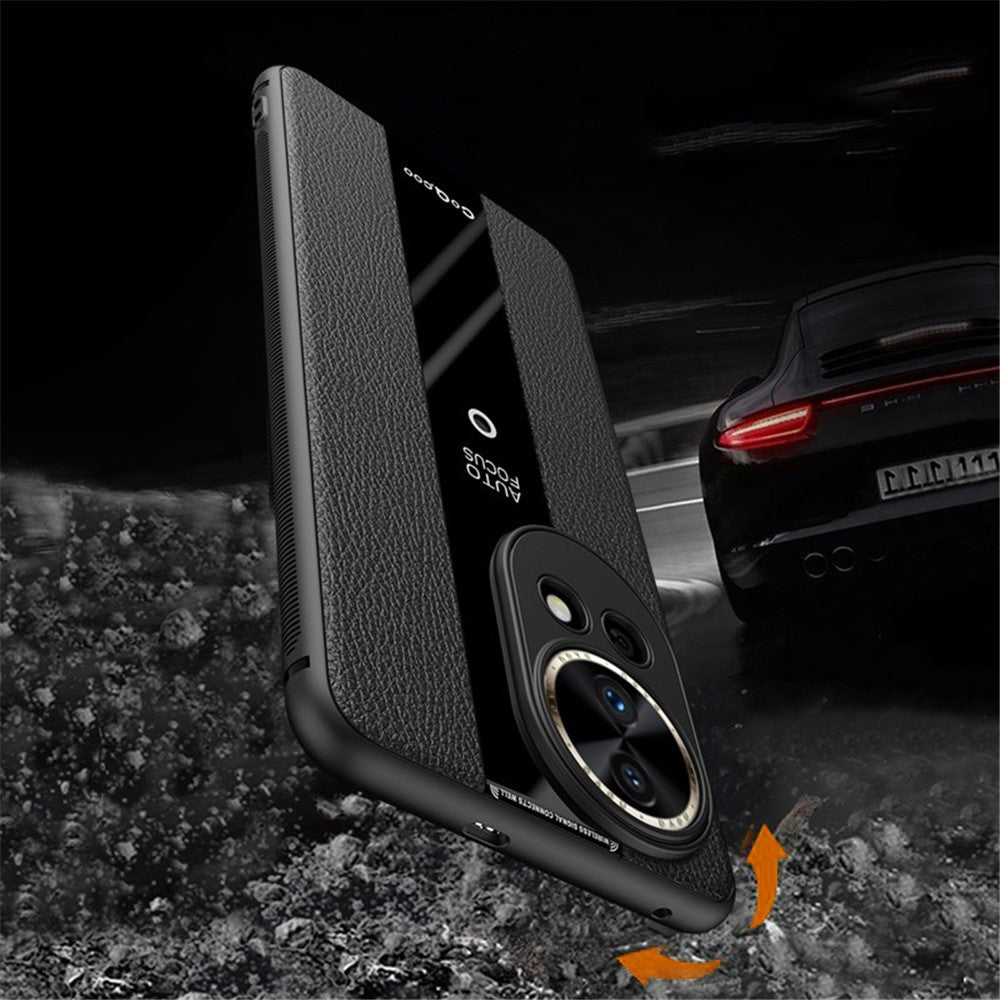 Q.COO For Huawei nova 12 5G Case Bump Proof Textured PU Leather+TPU+Acrylic Smart Phone Shell