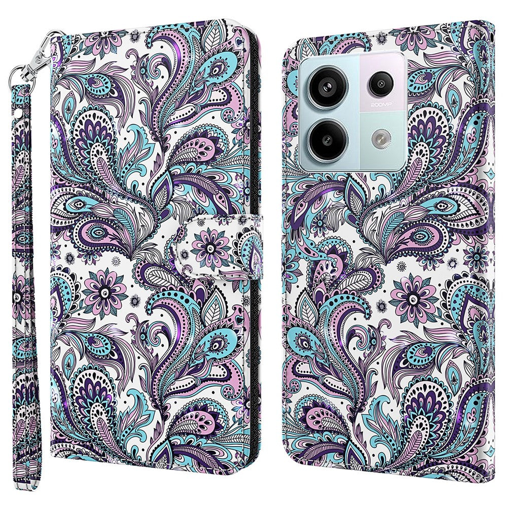 For Xiaomi Redmi Note 13 5G Leather Case 3D Pattern Printing Phone Cover with Hand Strap