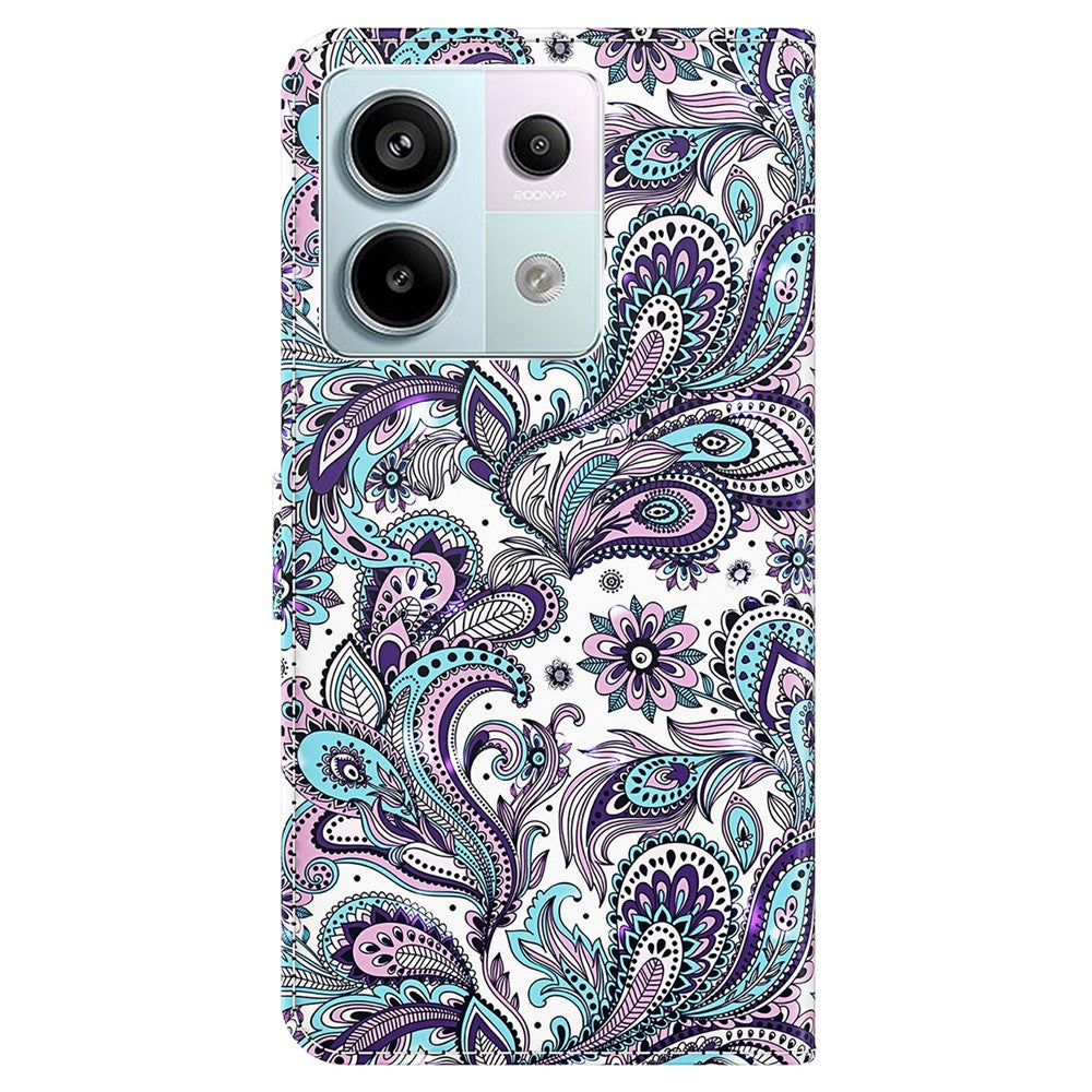 For Xiaomi Redmi Note 13 5G Leather Case 3D Pattern Printing Phone Cover with Hand Strap