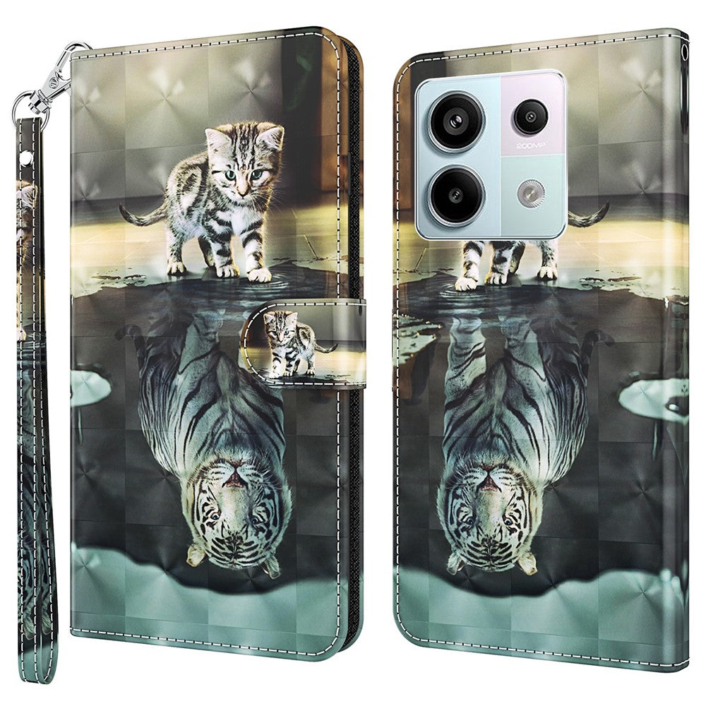 For Xiaomi Redmi Note 13 5G Leather Case 3D Pattern Printing Phone Cover with Hand Strap
