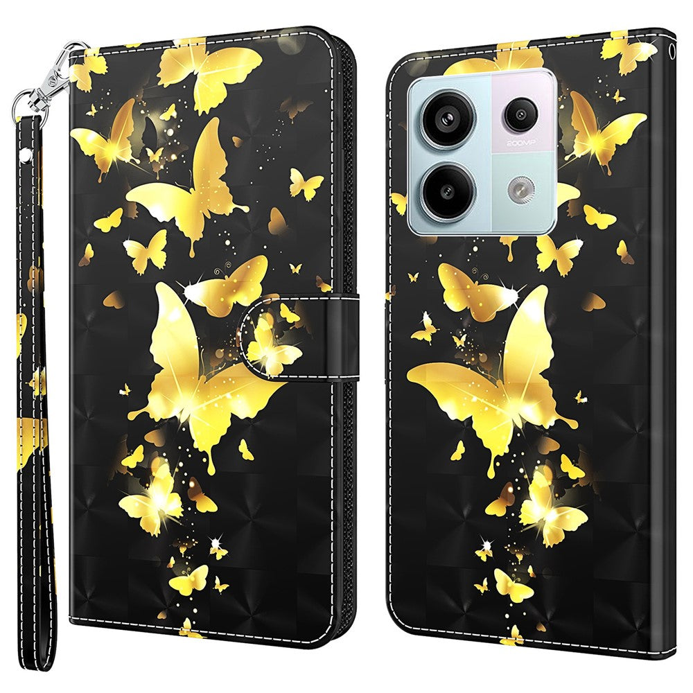 For Xiaomi Redmi Note 13 5G Leather Case 3D Pattern Printing Phone Cover with Hand Strap