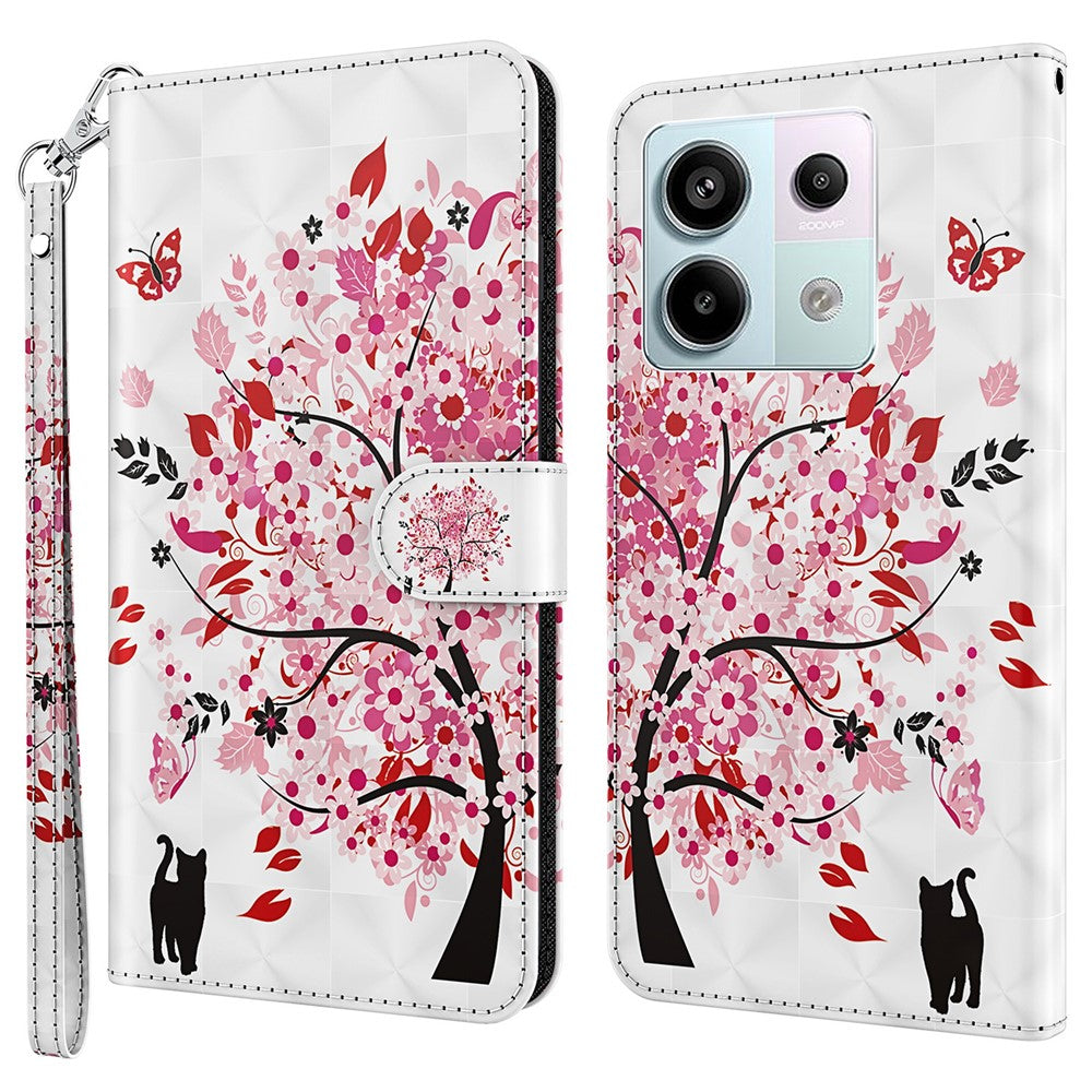 For Xiaomi Redmi Note 13 5G Leather Case 3D Pattern Printing Phone Cover with Hand Strap