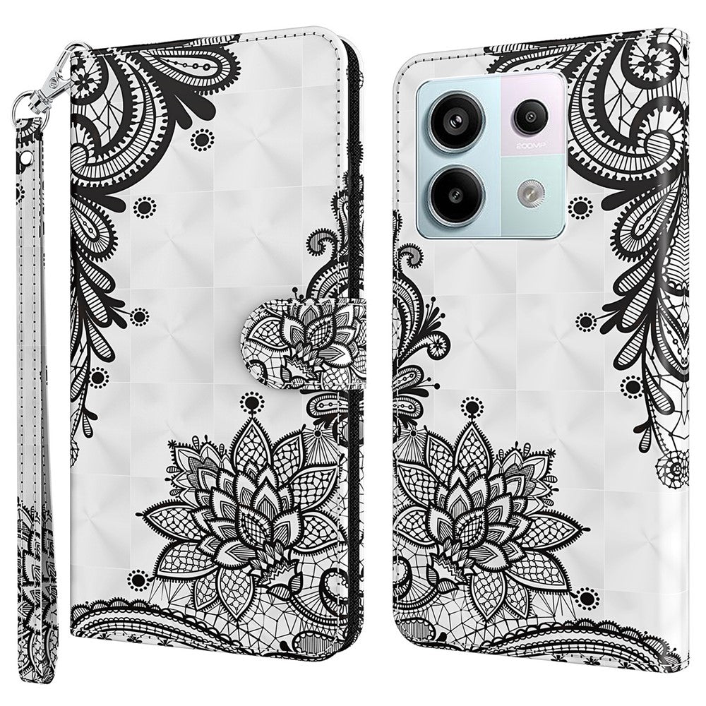 For Xiaomi Redmi Note 13 5G Leather Case 3D Pattern Printing Phone Cover with Hand Strap