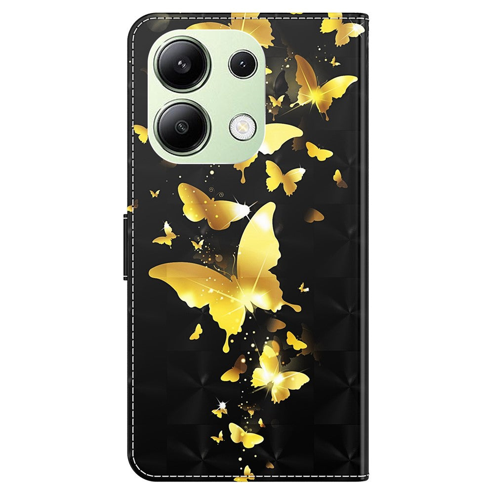 Xiaomi Redmi Note 13 4G mobilskal 3D-mönstertryck Läderflipfodral med Handrem