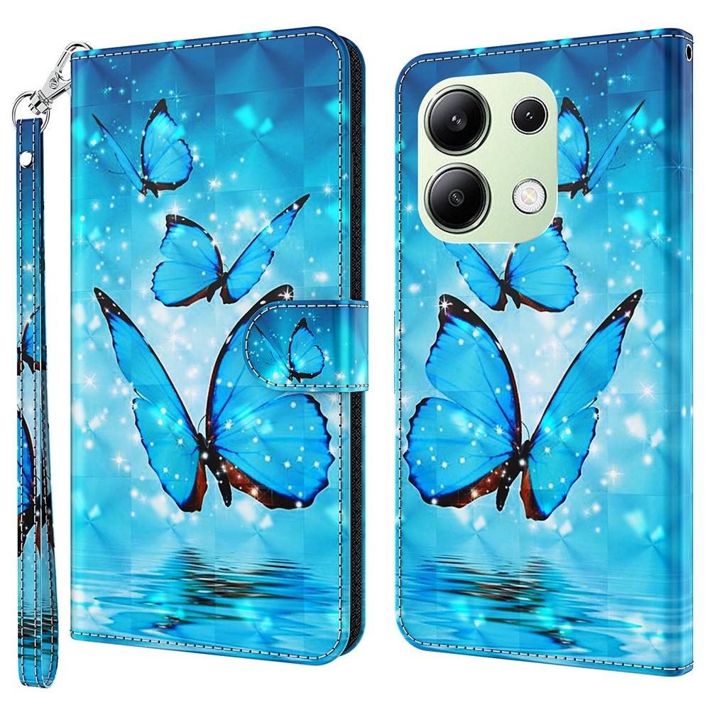 Xiaomi Redmi Note 13 4G mobilskal 3D-mönstertryck Läderflipfodral med Handrem