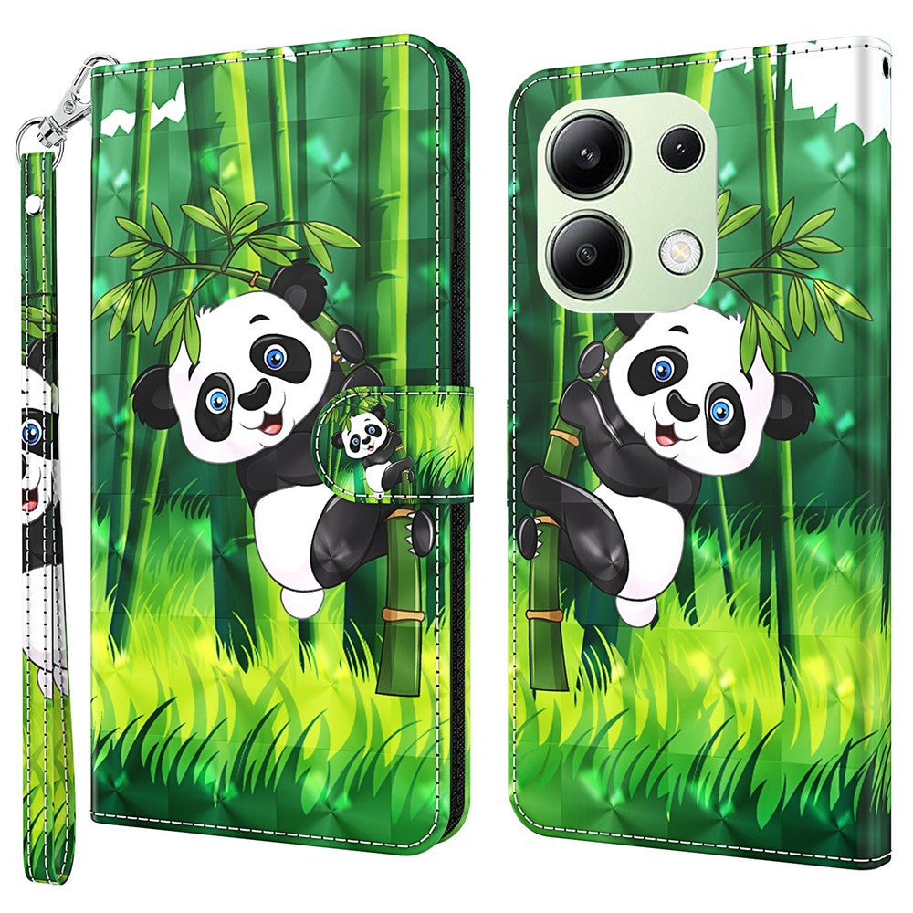 Xiaomi Redmi Note 13 4G mobilskal 3D-mönstertryck Läderflipfodral med Handrem