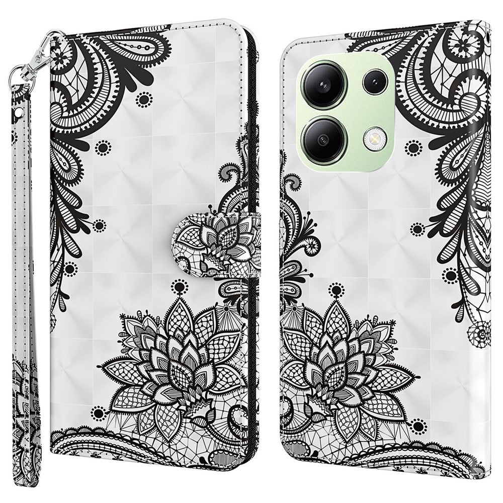 Xiaomi Redmi Note 13 4G mobilskal 3D-mönstertryck Läderflipfodral med Handrem