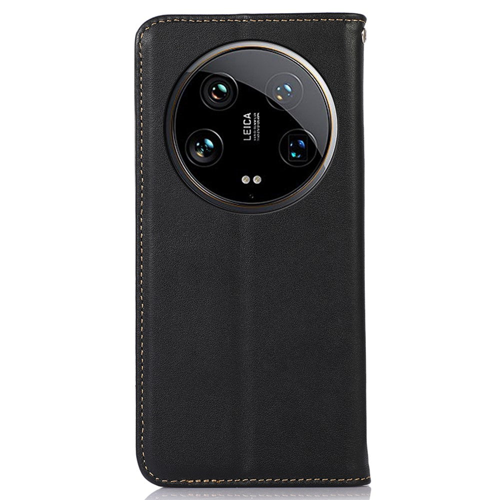 KHAZNEH For Xiaomi 14 Ultra Case RFID Blocking Wallet Genuine Cow Leather Phone Cover