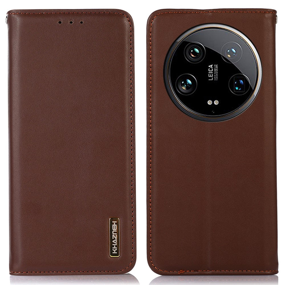 KHAZNEH For Xiaomi 14 Ultra Case RFID Blocking Wallet Genuine Cow Leather Phone Cover