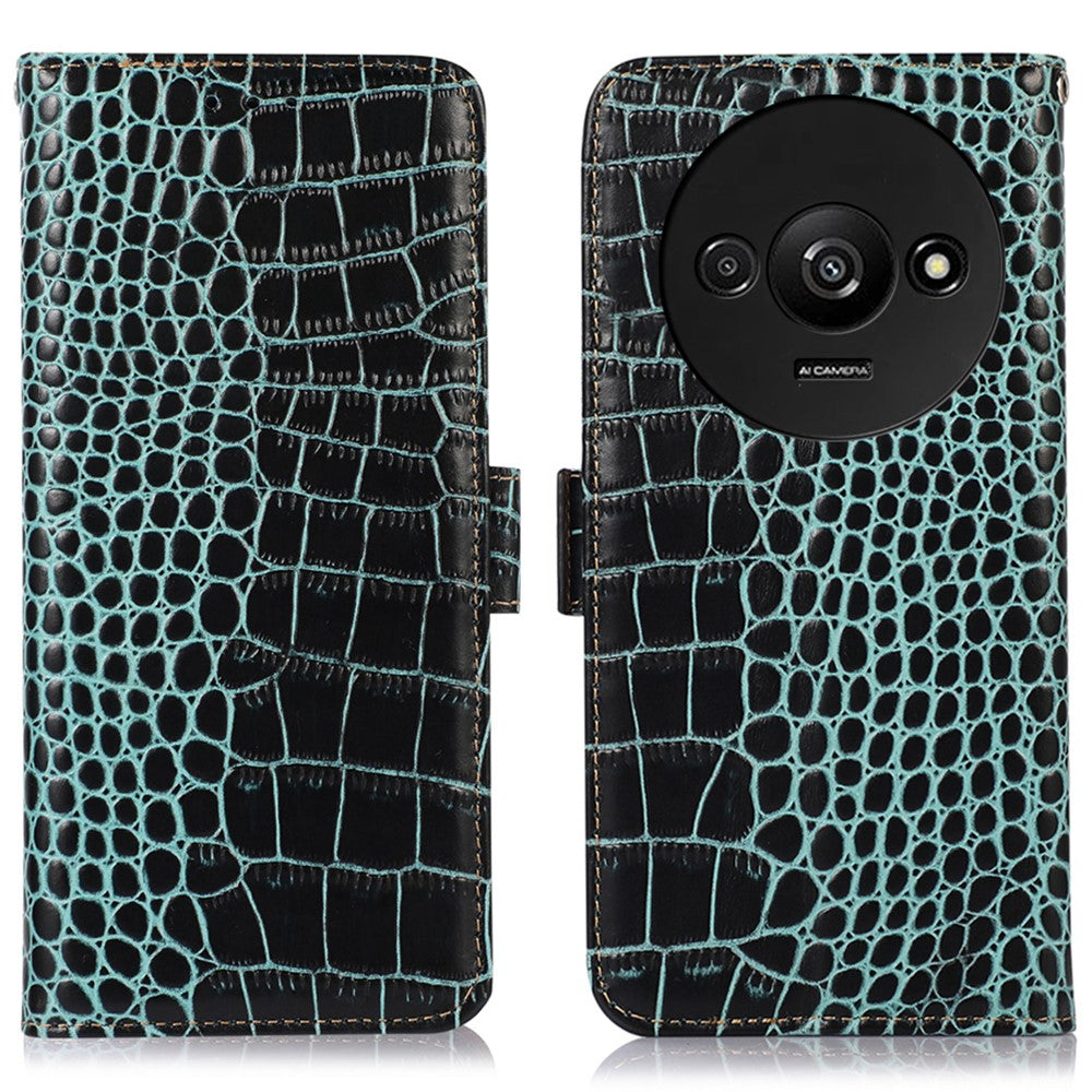 For Xiaomi Redmi A3 / Poco C61 4G Case Genuine Cow Leather Wallet Phone Cover Crocodile Texture
