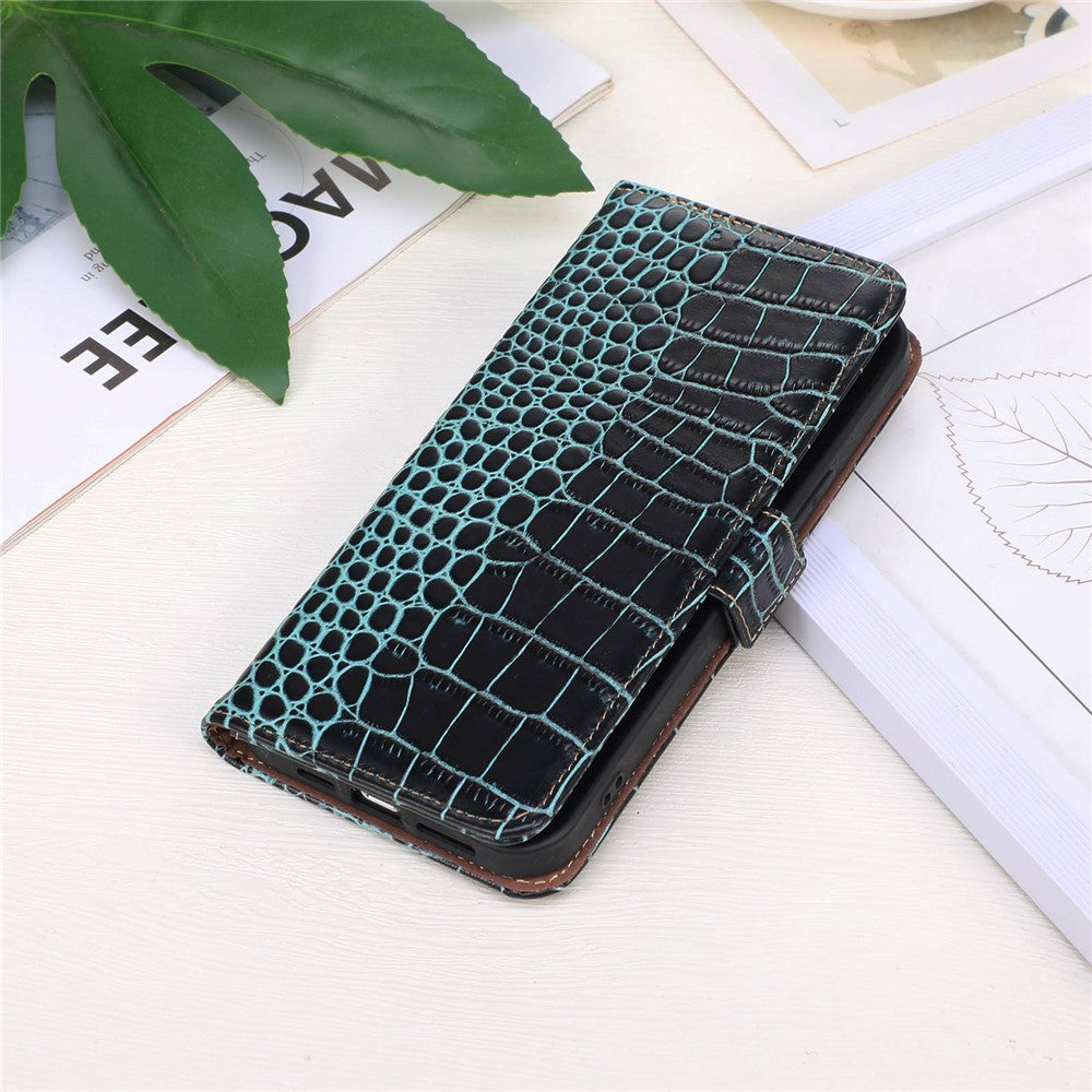 For Xiaomi Redmi A3 / Poco C61 4G Case Genuine Cow Leather Wallet Phone Cover Crocodile Texture