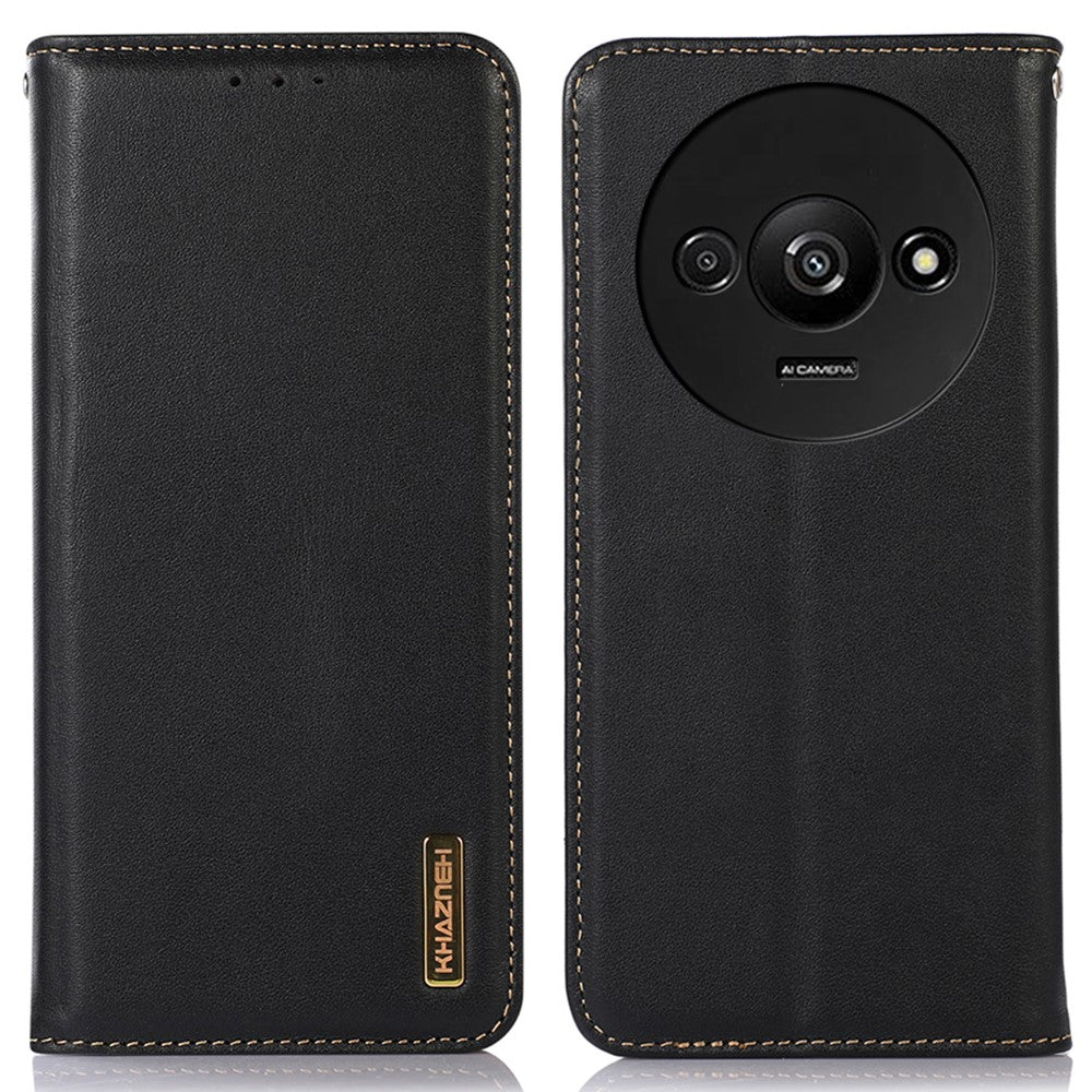 KHAZNEH pung-etui til Xiaomi Redmi A3 / Poco C61 4G - ægte okselæder - stativ - mobilcover - nappatekstur