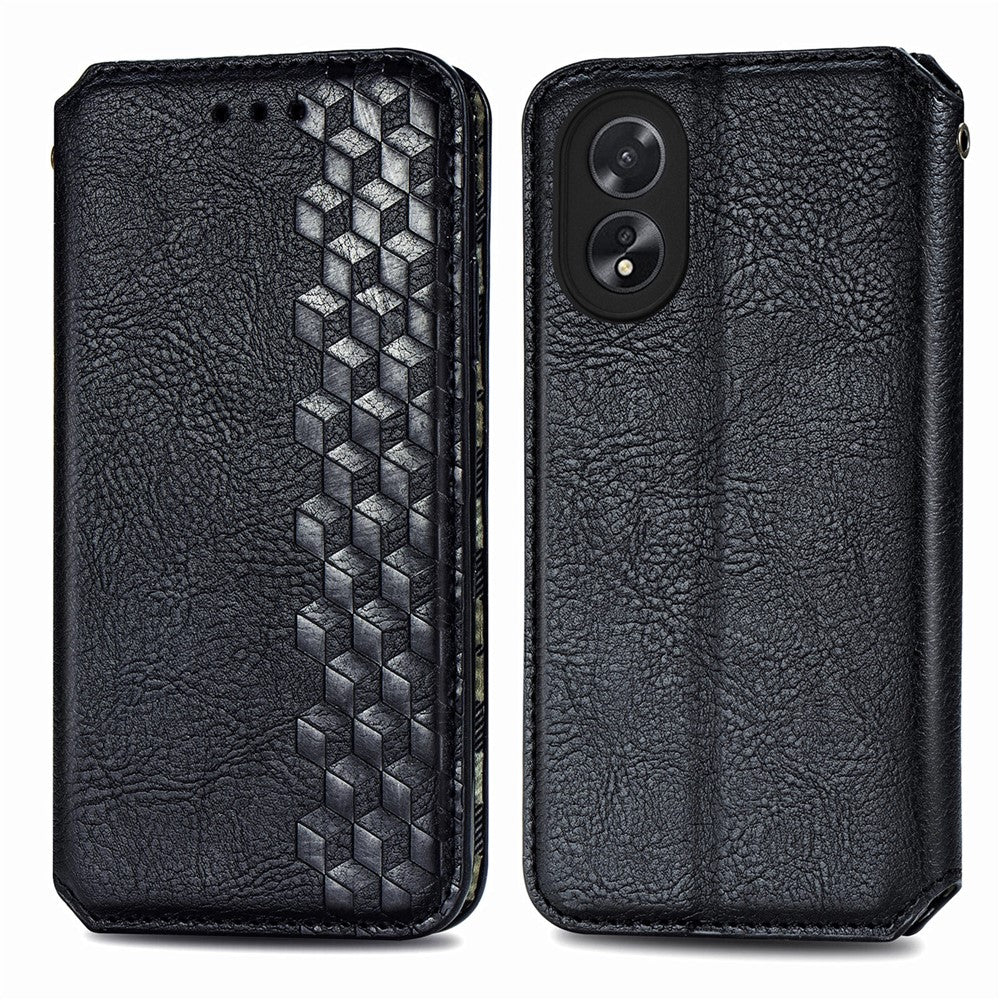 For Oppo A38 4G / A18 4G PU Leather Case Rhombus Imprint Wallet Stand Phone Cover