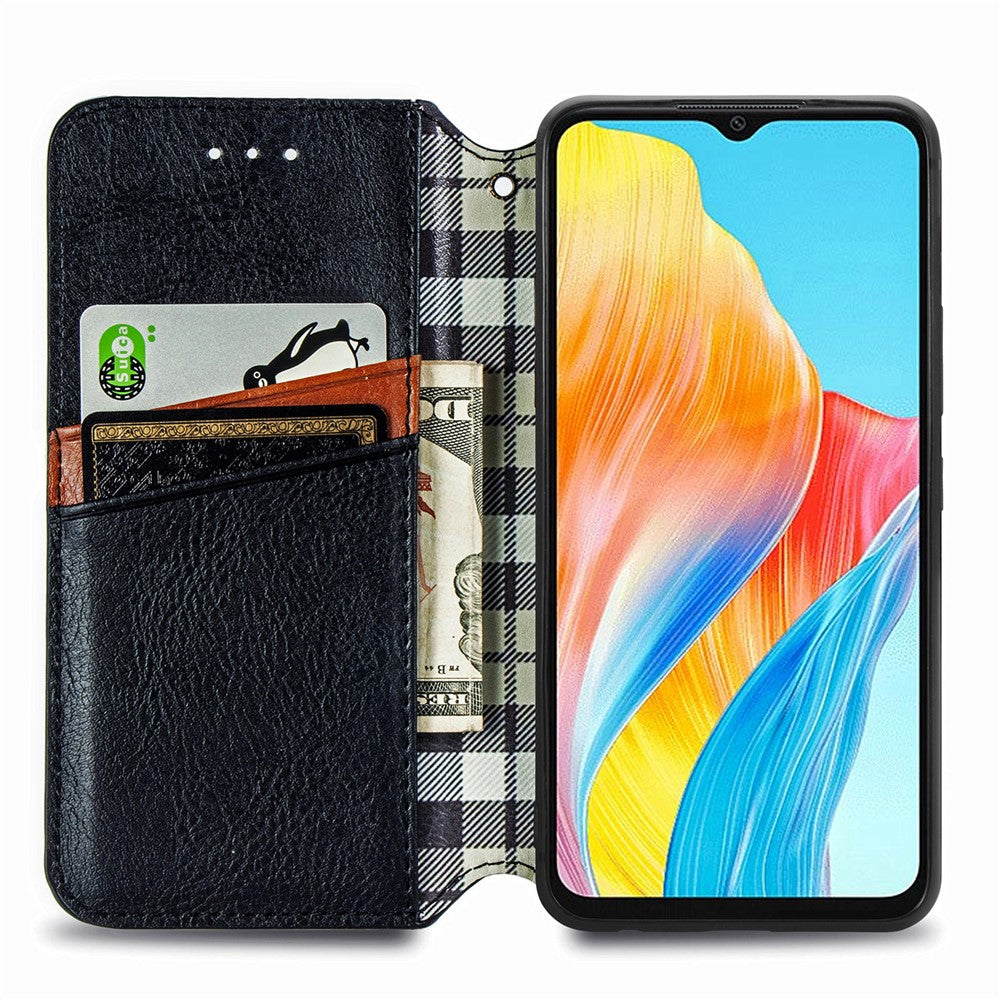 For Oppo A38 4G / A18 4G PU Leather Case Rhombus Imprint Wallet Stand Phone Cover