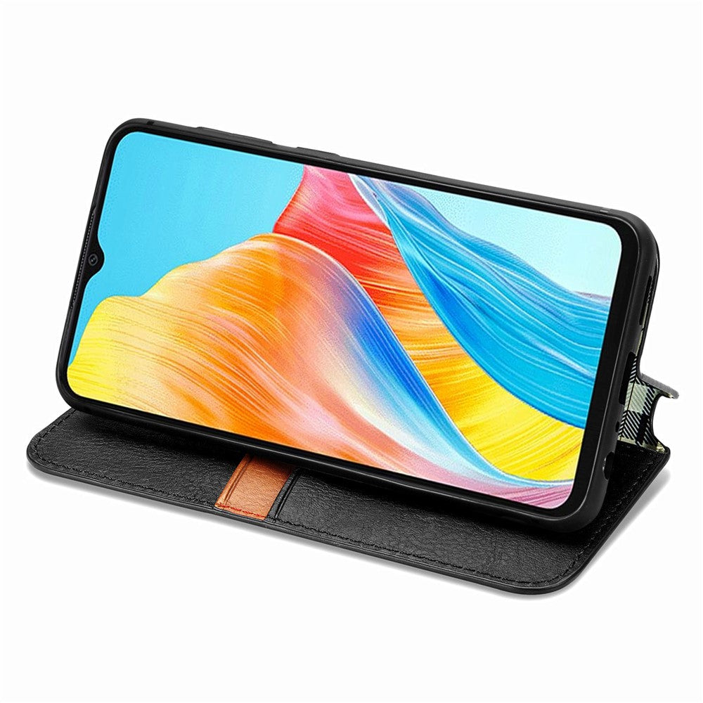 For Oppo A38 4G / A18 4G PU Leather Case Rhombus Imprint Wallet Stand Phone Cover