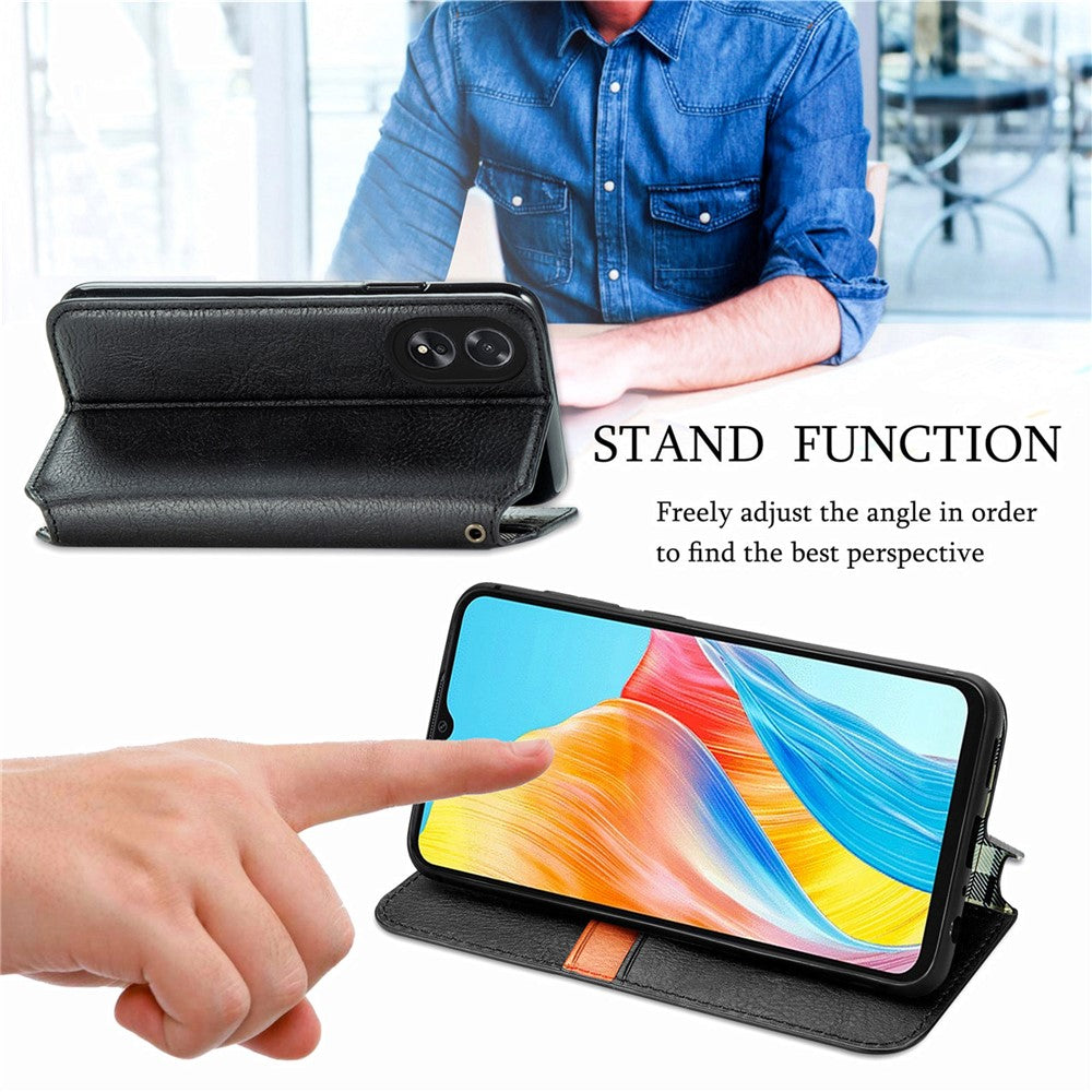 For Oppo A38 4G / A18 4G PU Leather Case Rhombus Imprint Wallet Stand Phone Cover