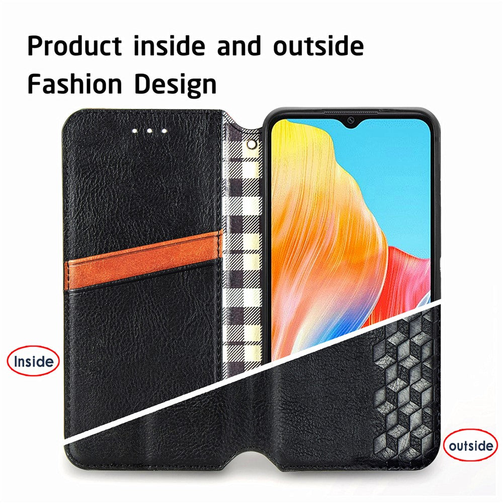 For Oppo A38 4G / A18 4G PU Leather Case Rhombus Imprint Wallet Stand Phone Cover