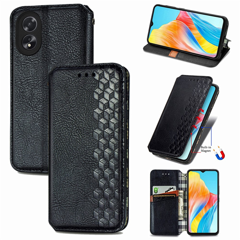 For Oppo A38 4G / A18 4G PU Leather Case Rhombus Imprint Wallet Stand Phone Cover