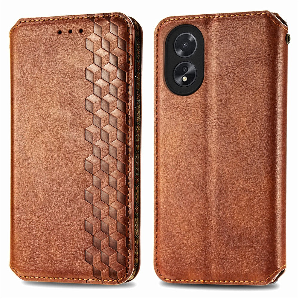 For Oppo A38 4G / A18 4G PU Leather Case Rhombus Imprint Wallet Stand Phone Cover