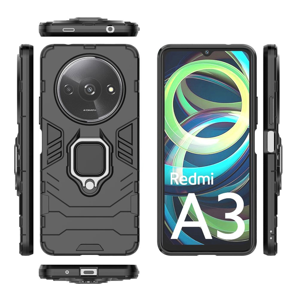 For Xiaomi Redmi A3 4G / Poco C61 4G Case Dual-Layer PC+TPU Armor Phone Cover Ring Holder Kickstand