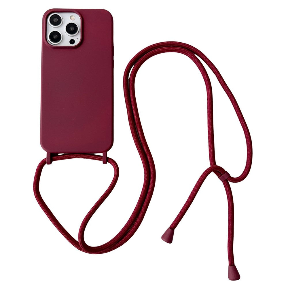 For iPhone 15 Pro Case Liquid Silicone Anti-Scratch Phone Cover with Adjustable Neck Cord