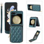 For Samsung Galaxy Z Flip5 5G Case Leather+PC Zipper Phone Cover with Wrist Strap