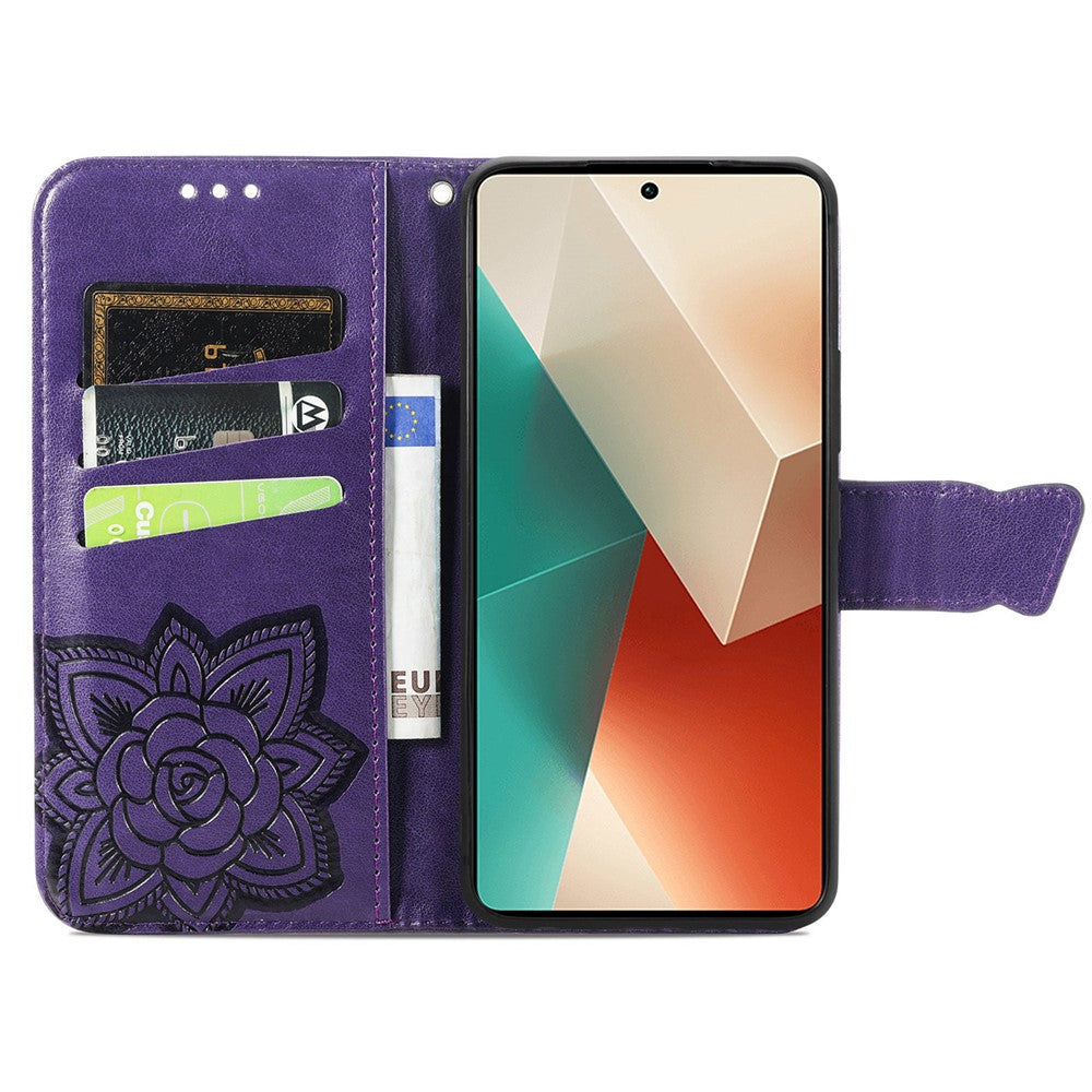 For Xiaomi Redmi Note 13 4G Leather Case Wallet Card Holder Butterfly Phone Cover