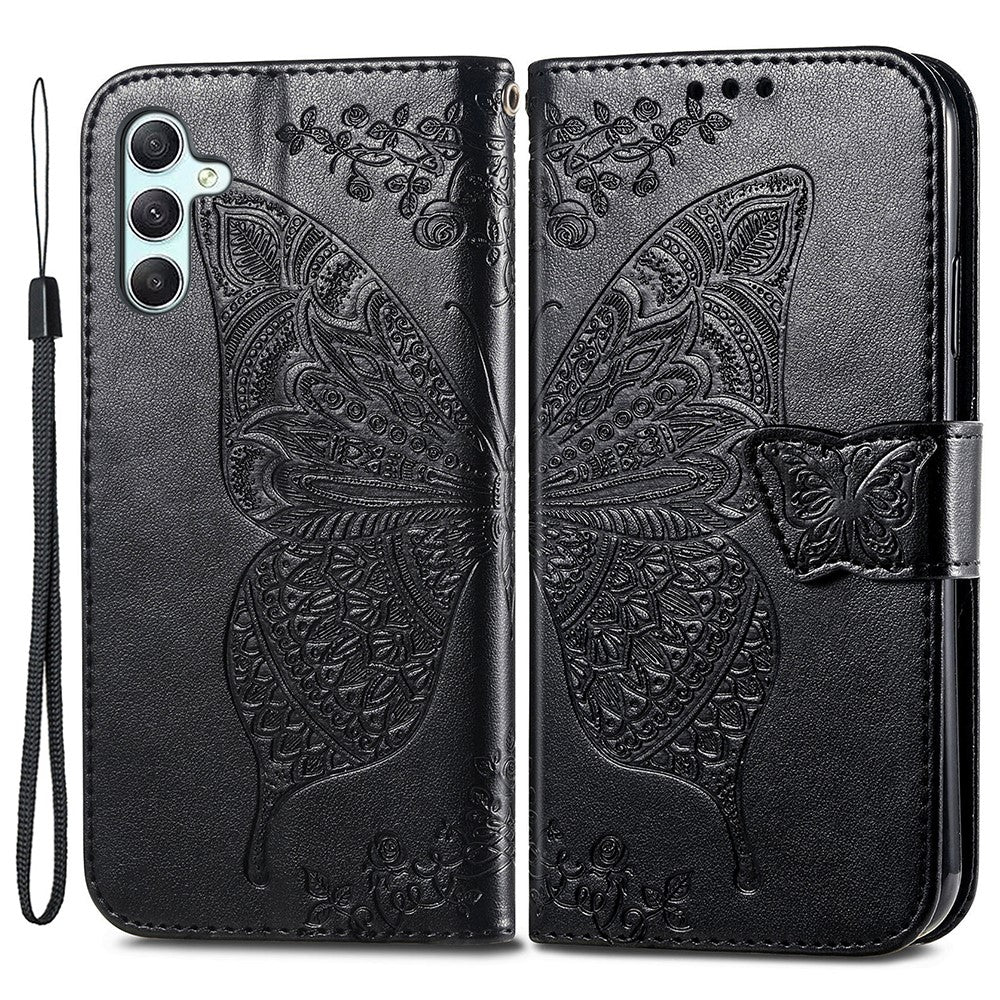 For Samsung Galaxy A35 5G Leather Case Butterfly Imprinted Phone Cover with Wrist Strap