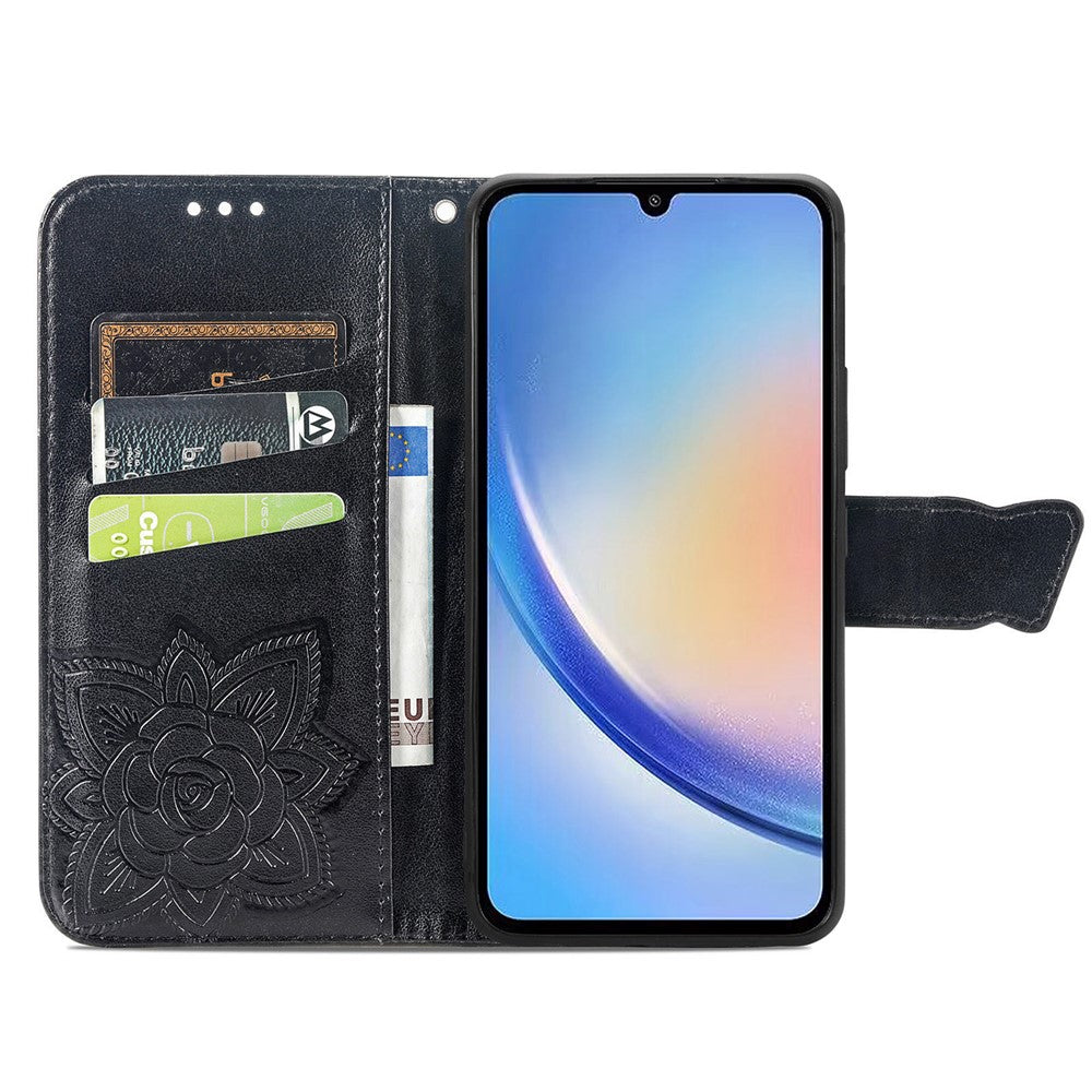 Läderfodral med fjärilstryck och handledsrem för Samsung Galaxy A35 5G