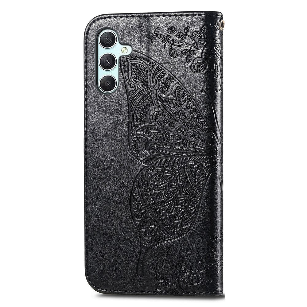 Läderfodral med fjärilstryck och handledsrem för Samsung Galaxy A35 5G