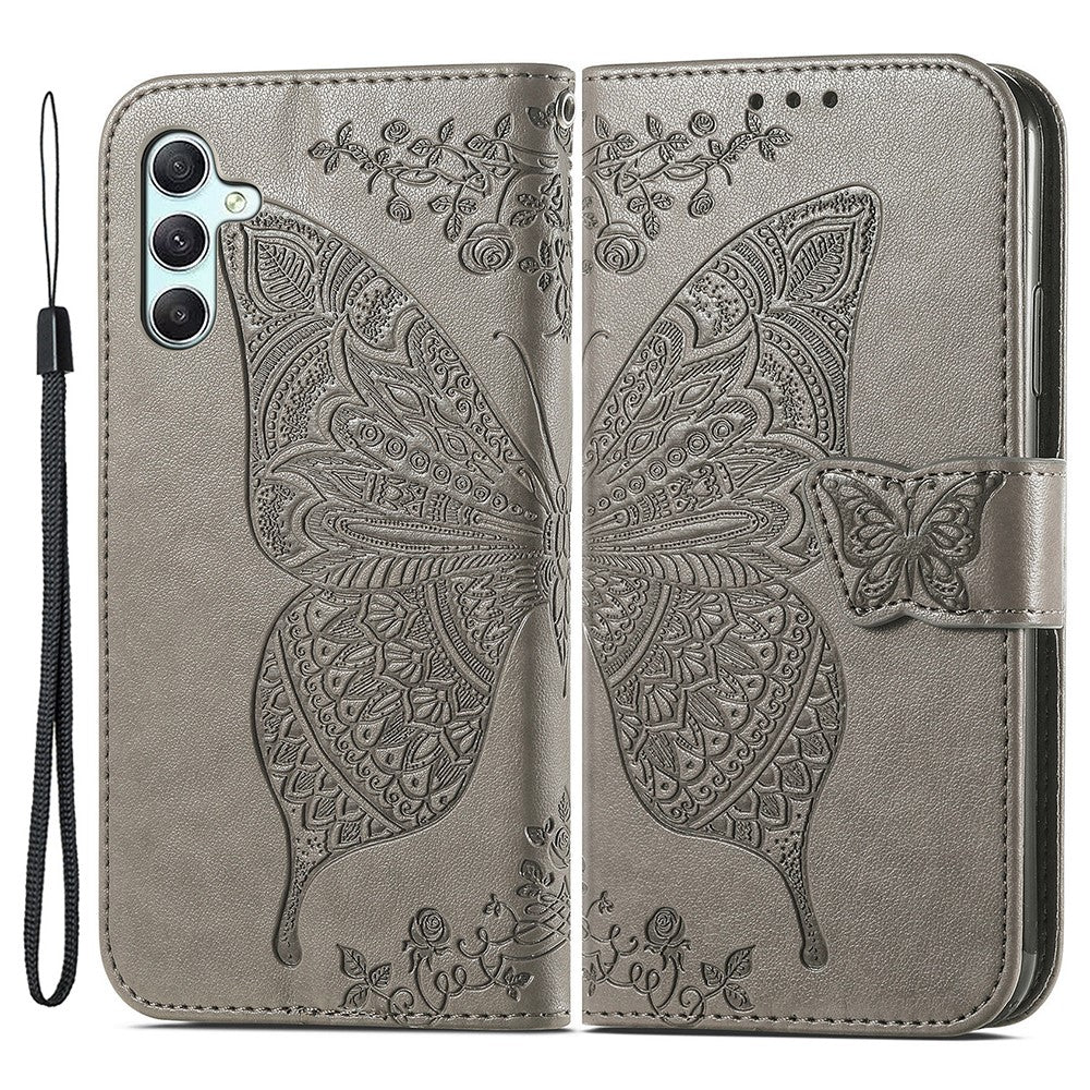 For Samsung Galaxy A35 5G Leather Case Butterfly Imprinted Phone Cover with Wrist Strap