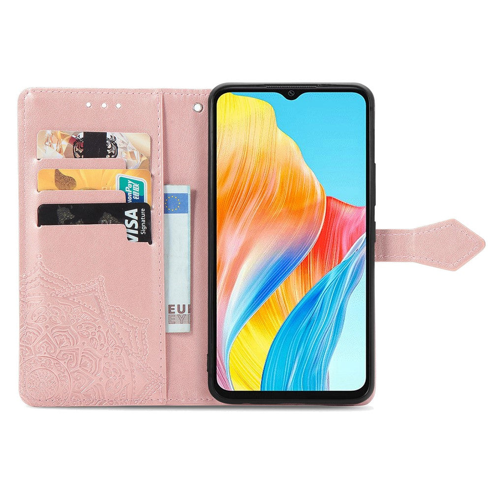 For Oppo A38 4G / A18 4G Case Mandala Embossed Stand PU Leather Phone Walelt Cover