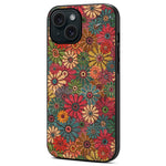 For iPhone 15 Leather Back Cover Floral Pattern TPU+PC Slim Phone Case