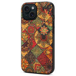 For iPhone 15 Leather Back Cover Floral Pattern TPU+PC Slim Phone Case