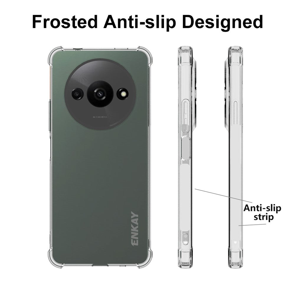ENKAY HAT PRINCE TPU-etui til Xiaomi Redmi A3 4G / Poco C61 4G, skridsikkert og stødabsorberende, gennemsigtigt mobiltelefonetui