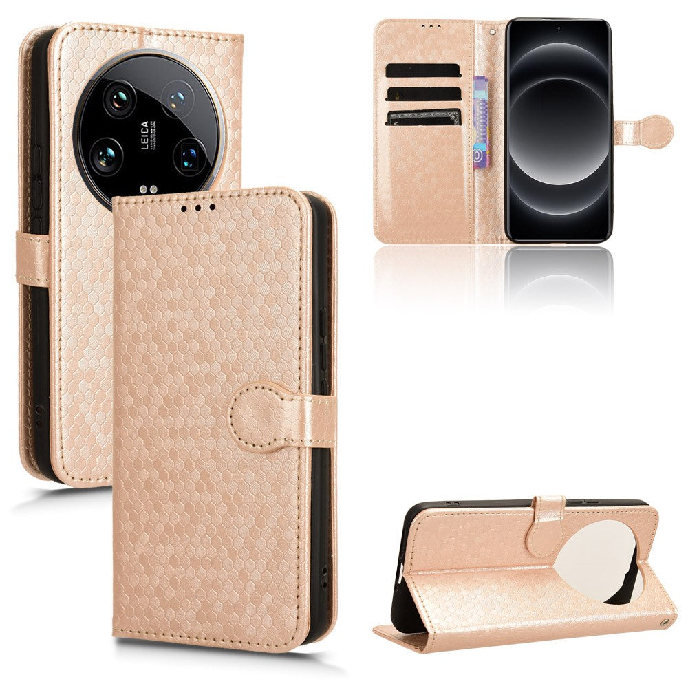 For Xiaomi 14 Ultra Case Dots Imprinted PU Leather Wallet Stand Phone Cover