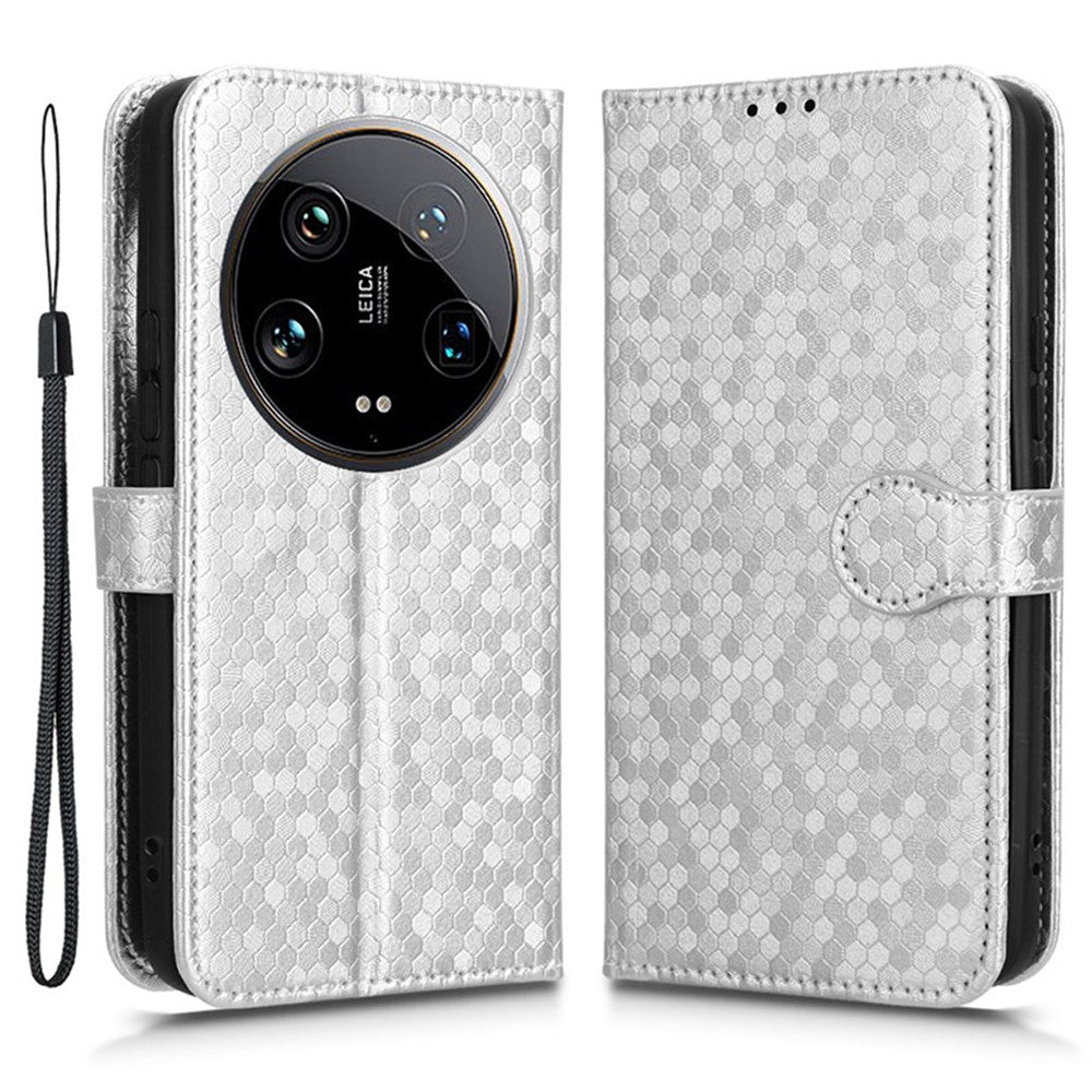 For Xiaomi 14 Ultra Case Dots Imprinted PU Leather Wallet Stand Phone Cover