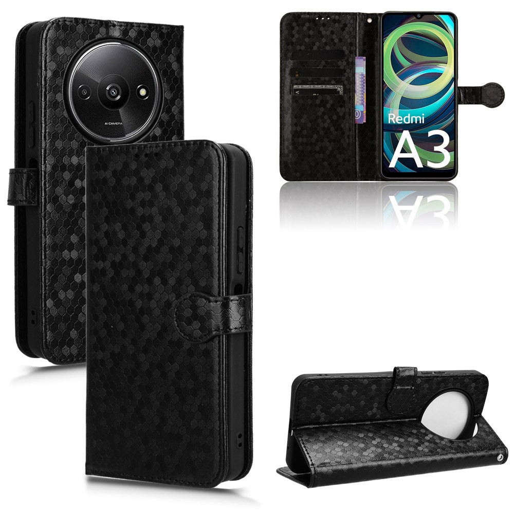 For Xiaomi Redmi A3 / Poco C61 4G Case Dots Imprinted PU Leather Viewing Stand Phone Cover