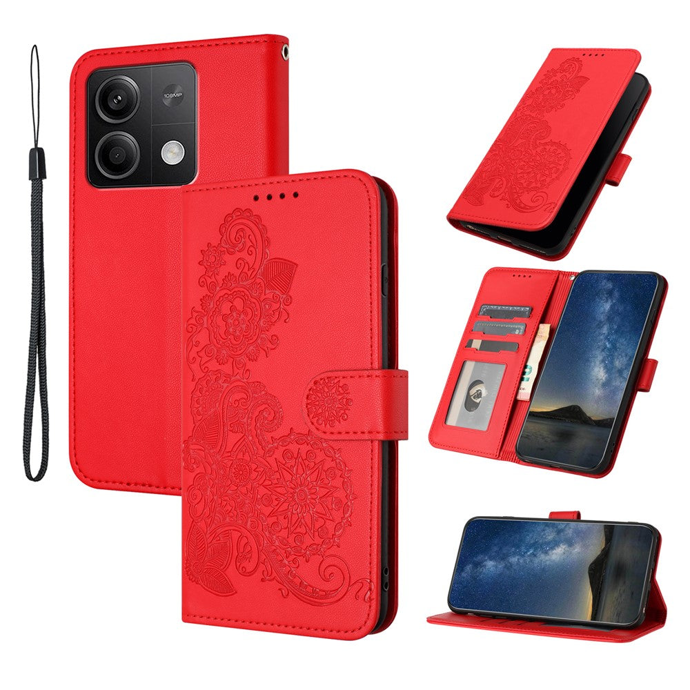 Xiaomi Redmi Note 13 5G mobilskal Mandala Blomma Läderplånbok Mobilskal med Rem